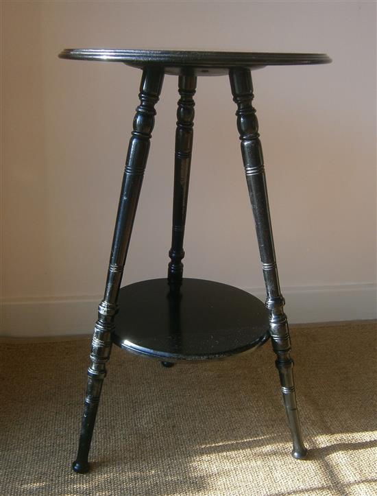 A Victorian mahogany octagonal table and a Liberty ebonised Hampden table Larger H.70cm